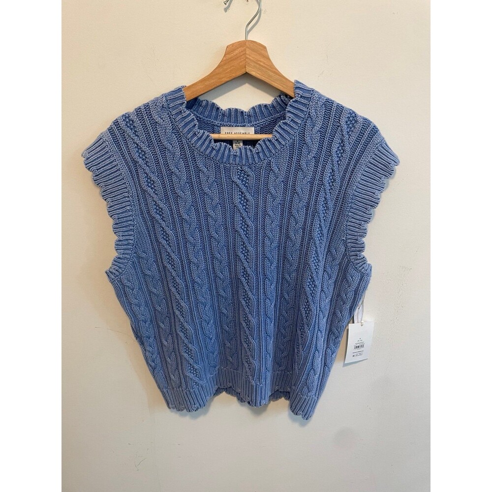Free Assembly Women's Blue Cable-Knit Sleeveless Crew Neck Sweater Vest Xxl